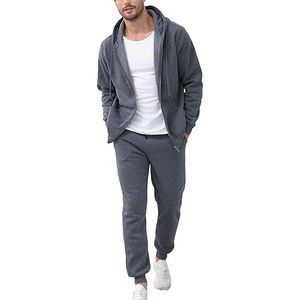Men's Athletic 2-Piece Set Solid Print Hoodie Casual Tracksuit Full Zip Long Sleeve Sweatsuit for Winter Breathable <b>Jogging</b> - Product Image 3