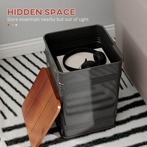 Set di 2 Pouf Contenitori Impilabili Design Industriale in Velluto Nero e MDF con Coperchio Rimovibile e Struttura in Metallo per Soggiorno - Product Image 4