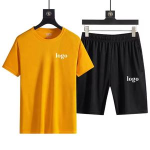 Logotipo personalizado verano hombres deportes manga corta Camisetas y pantalones cortos conjunto de cuello redondo entrenamiento gimnasio correr conjunto para hombres y mujeres - Product Image 5