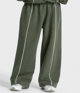 Pantalon de jogging décontracté surdimensionné pour garçon, personnalisé, vert kaki avec ligne contrastante, en molleton premium, pour enfant (OEM) - Product Image 1