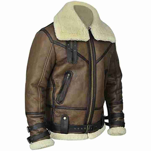 Blouson Bomber Homme en Cuir Véritable Marron avec Logo sur le Devant, Doublure en Polyester 220g, Fermeture Éclair Coupe-Vent, Col Rabattable - Product Image 4