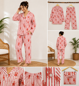 Conjunto de Pijama de Algodón a Rayas con Estampado de Cangrejo Rojo de Lujo para Mujer, Ropa de Dormir de Manga Larga, Ropa de Descanso Transpirable, Pijama de Alta Calidad - Product Image 5