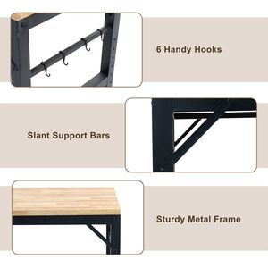60\" Adjustable Height <b>Workbench</b> Heavy-Duty Rubber Wood Workstation with Power Outlets <b>Metal</b> Wheels 2000 LBS Load Capacity Hardw - Product Image 6