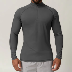Camiseta Deportiva de Manga Larga para Hombre, de Secado Rápido, Transpirable, Cuello Redondo, con Cierre de 1/4, Spandex, Poliéster, Corte Regular, Ecológica, Lisa - Product Image 4