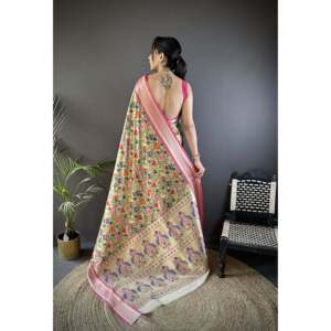 Sari Paithani de Seda Lichi Pura Banarasi para Vestidos de Noche - Product Image 1