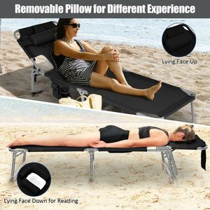 Chaise longue de plage pliable d'extérieur avec coussin, chaise longue confortable pour les moments de détente - Product Image 6
