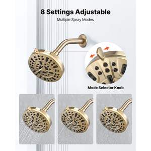 Ensemble de robinetterie pour baignoire et douche avec pommeau de douche pluie de 5 pouces, jet réglable à 8 modes, bec de baignoire monotrou en laiton à pression - Product Image 5