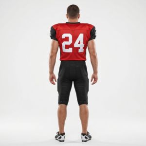 Conjunto de Uniforme de Fútbol Americano Personalizado para Hombre, Camiseta Roja con Cuello en V, Manga Corta, Malla Transpirable, Verano, con Número 24 y Pantalones Negros - Product Image 6