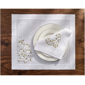 Custom Washable Reuse Embroidery Pretty Floral <b>Placemats</b> Napkins Sets 100% Linen Hemstitch Mats Home Wedding Events - Product Image 2