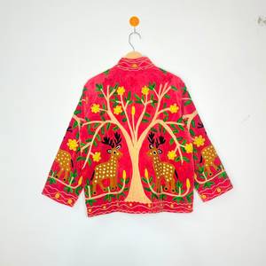 Wholesale Woven <b>Velvet</b> Suzani Embroidery Autumn Red Deer Floral Botanical Boho Ethnic <b>Women</b> Fashion Jacket Folk Art <b>Coat</b> - Product Image 5