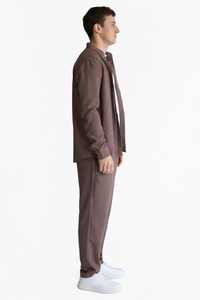 Men <b>Brown</b> Two Piece Tracksuit Set Button Up Collar <b>Jacket</b> and Long Pants Casual Regular Fit - Product Image 2