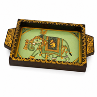 Plateau de service en bois imprimé éléphant, fait main, décoratif, pour table basse, décoration ethnique pour la maison, vente en gros pour mariages