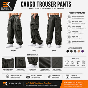 Pantalon cargo harem gris foncé pour homme, taille élastique avec cordon de serrage, plusieurs poches, léger, respirant, style décontracté d'été - Product Image 2