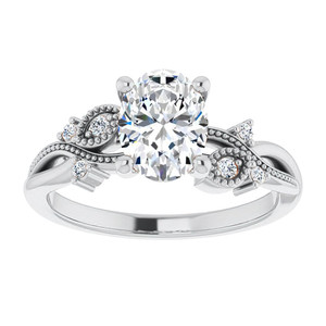 Bague de fiançailles élégante faite à la main en or 10k/14k/18k, ovale, d'inspiration florale, avec diamant de laboratoire et milgrain, pour femmes et jeunes filles - Product Image 1