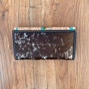 Venta caliente Western Carving Hand Tooled Wallet Clutch Elegante Multi Usos Western Leather Turquoise Color Flower Wallet para mujer - Product Image 4