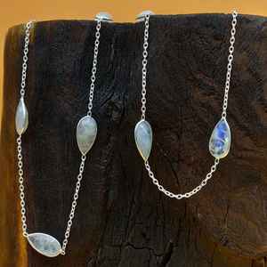 925 Sterling <b>Silver</b> Faceted Moonstone <b>Chain</b> Necklace Handmade Oval Shape Designer Jewelry for Anniversary Fine <b>Chains</b> Gift Idea - Product Image 1