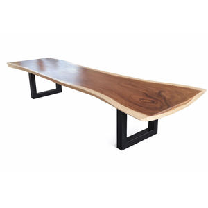 Table à manger moderne en bois massif de Trembesi avec pieds en métal noir, plateau à bords naturels, écologique, pour restaurant, maison, hôtel - Product Image 4