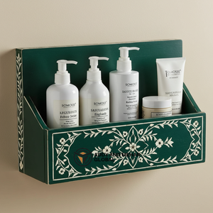 ชั้นวางของติดผนังห้องน้ำสีเขียว ทำด้วยมือ ตกแต่งด้วยไม้ลายดอกไม้ สำหรับจัดเก็บ - Product Image 6