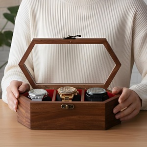 Wooden Watch Box for Men and Women Timepiece Storage Jewelry Organizer Watch <b>Display</b> <b>Case</b> 3 Slot Capacity - Product Image 1