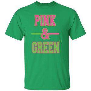 T-shirt en coton à manches courtes et col rond, imprimé graphique vert et rose, personnalisé, style streetwear décontracté, confortable - Product Image 1