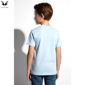 T-shirts pour garçons de couleur unie, 100% coton respirant, col rond, t-shirts basiques pour enfants, logo personnalisé, vêtements d'été pour garçons - Product Image 4
