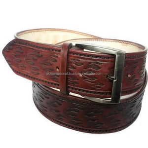 เข็มขัดหนังแท้แบบตะวันตก,หัวเข็มขัดทองเหลืองแบบเก่าสลักด้วยมือ - Product Image 4