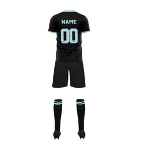 five B Custom Sublimation Soccer Jersey Set Black with Teal Accents Short Sleeve Moisture Wicking <b>Athletic</b> Fit for Men OEM ODM - Product Image 2