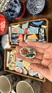Handmade Ceramic Rice Scoop Bowl Ornament Floral Pattern Tableware Decor Kitchen Dining Accessory - Product Image 2
