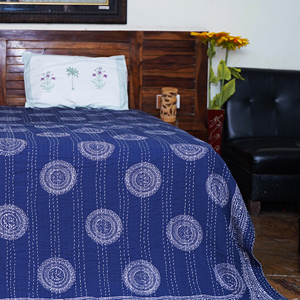 Handmade Vintage Indian Kantha Quilt Block Print Cotton <b>Bedspread</b> Reversible Fluffy Organic All-Season Bed Cover for Home Hotel - Product Image 5
