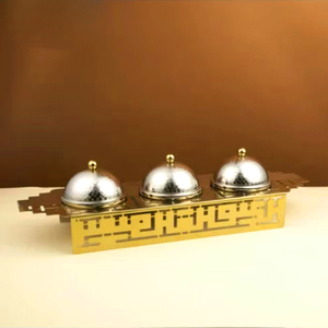 Bol de service en métal avec couvercle et support, ensemble de plateaux pour dattes, vaisselle pour hôtel et restaurant, finition nickel, bols pour fruits secs - Product Image 3