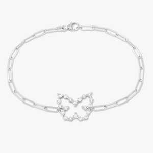 Diamond Butterfly Paperclip Chain <b>Bracelet</b> 7in Length 14K <b>Solid</b> Gold Pave Set Minimalist Stacking Wrist Everyday Wear Wholesale - Product Image 3