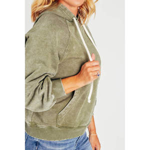 Sweat à capuche unisexe personnalisé en molleton épais 100 % coton, manches raglan, style vintage délavé à l'acide, vert olive, pour l'hiver - Product Image 3