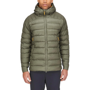 Customized <b>Men's</b> Olive Green Hooded Down <b>Puffer</b> Jacket Warm Quilted Zip-Up Winter <b>Long</b> <b>Coat</b> Wholesale <b>Puffer</b> Jacket <b>Coat</b> - Product Image 1