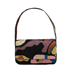 Handmade Abstract Floral Beaded <b>Shoulder</b> <b>Bag</b> <b>Women</b> Patchwork Flap Evening Clutch Underarm Handbag Purse - Product Image 5