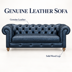 Genuine Leather Chesterfield <b>Sofa</b> Tufted Back Rolled Arms Three Seat Wood Legs Living Room <b>Sofa</b> Home Office Leather <b>Sofa</b> - Product Image 3