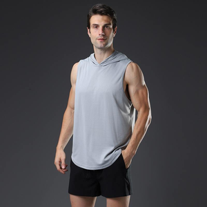Débardeur à capuche sans manches pour hommes, coupe musculation, personnalisable avec logo, pour la gym et le sport - Product Image 3