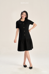 Vestido de Maternidad B2 MUM V1545 de Verano, Manga Corta, Tela Elástica Acanalada, Doble Capa, Dobladillo Cortavientos, Botones Florales Delicados - Product Image 6