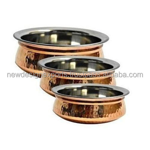 Lot De 4 Bols Karahi En Cuivre Avec Poignée Laiton - 15 Cm De Diamètre - Pour Service Lot De 4 Bols Karahi En Cuivre Avec Poignée Laiton - 15 Cm De Diamètre - Pour Service