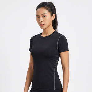 Camiseta Deportiva de Manga Corta para Hombre, Negra, de Secado Rápido, Corte Ajustado, Cuello Redondo, Tejido de Poliéster, Color Sólido - Product Image 5