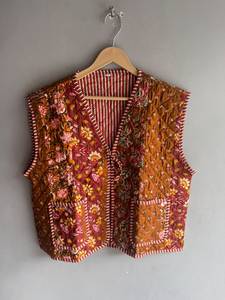 Gilet en coton imprimé floral pour femme, col en V, sans manches, style blazer, décontracté, ouvert sur le devant, poches plaquées, longueur standard, CADEAU POUR ELLE - Product Image 1