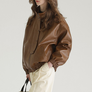 Veste de moto pour femme en cuir de vachette véritable vintage de haute qualité avec doublure en fausse fourrure respirante et écologique, manteau d'hiver - Product Image 2