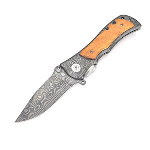 Couteau de poche de haute qualité en acier Damas, manche en bois d'olivier, pour le camping en plein air, la chasse tactique, avec étui en cuir - Product Image 4