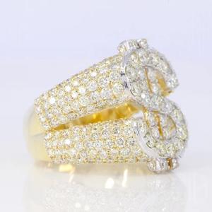 Anillo de Plata de Ley 925 con Diamantes Simulados en Forma de Símbolo de Dólar, Estilo Hip Hop, Personalizable, Chapado en Rodio, con Engaste de Garras, para Hombre - Product Image 4