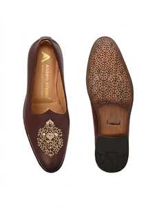 Asken Atelier <b>Men</b> Embroidered Loafers Traditional <b>Indian</b> Wedding <b>Shoes</b> Closed Toe Slip-On Synthetic Upper Genuine Leather Lining - Product Image 2