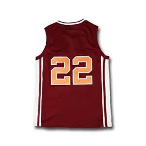 Camiseta de Baloncesto Color Granate sin Mangas con Cuello en V, Número 22, Estampado Naranja, Transpirable, Absorbe la Humedad, Protección UV, Poliéster - Product Image 2