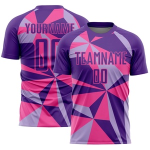 Maillot de football personnalisé sublimé violet rose géométrique col rond manches courtes anti-humidité unisexe pour adulte - Product Image 5