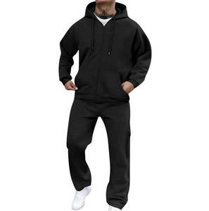 Customizable Men <b>Plus</b> <b>Size</b> Solid 2-Piece 100% Cotton Fleece Breathable Hooded Sweatshirt <b>Joggers</b> Sweatpants <b>Set</b> Side Pockets - Product Image 4