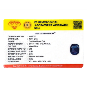 Natural Iolite (Neeli) Loose Gemstone-6.01 Carat Certified Rough Cabochon - Product Image 4