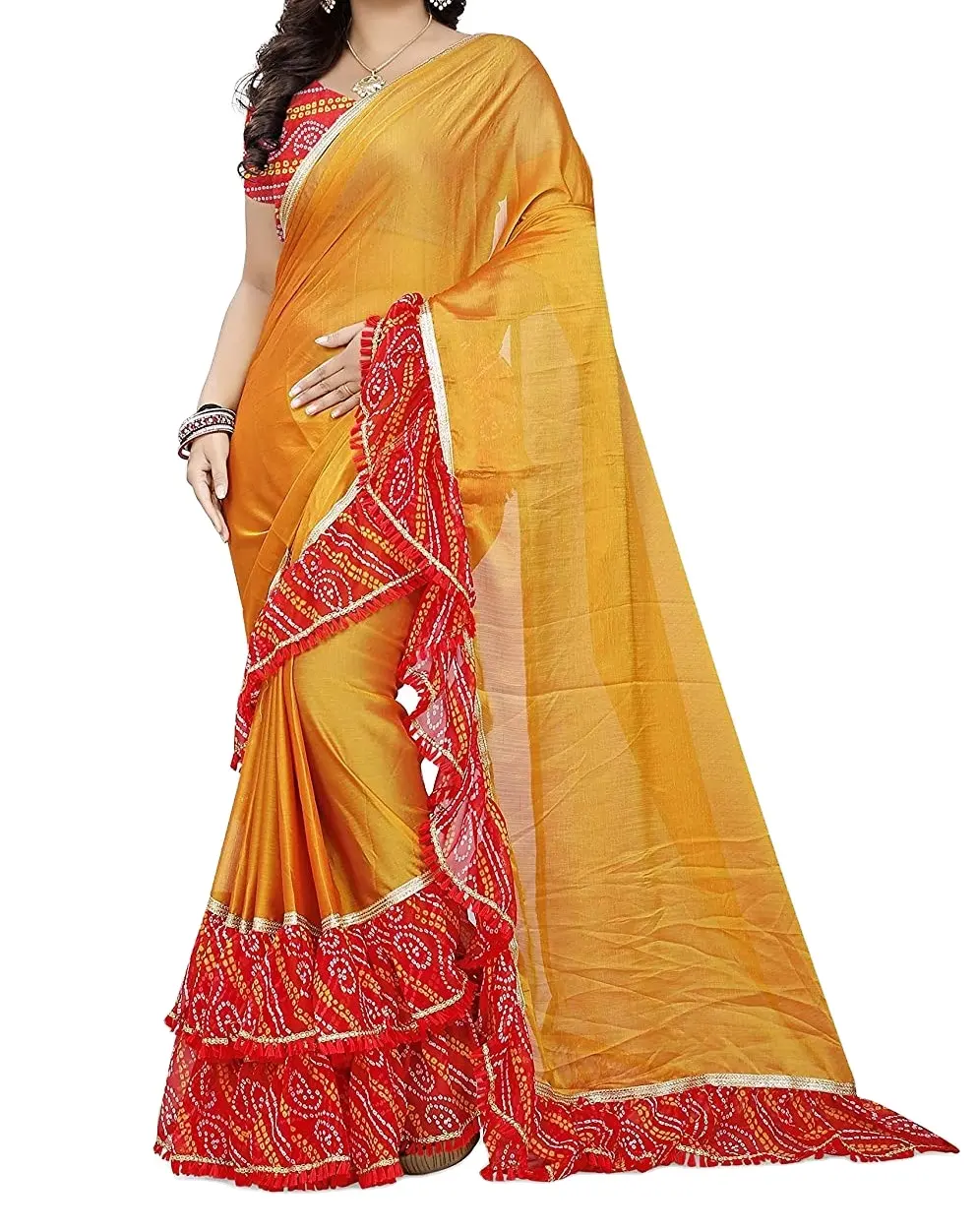 Look raffinato e sicuro indossando una favolosa Georgette con camicetta sari in grandi eventi funzioni matrimonio