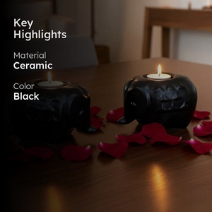 New design glossy Black elephant <b>tea</b> <b>light</b> candle holder set ceramic candle stand decorative tabletop accent - Product Image 6